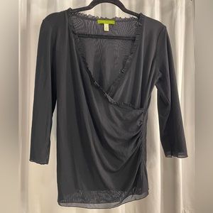 Sigrid Olsen wide-sleeve, deep-cut dressy top in black. Size M.